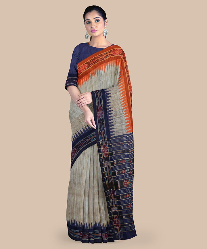 Offwhite navy blue tussar silk handwoven chattisgarh saree