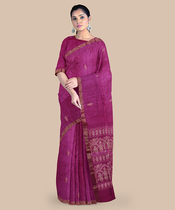 Magenta gold zari tussar silk handloom chattisgarh saree