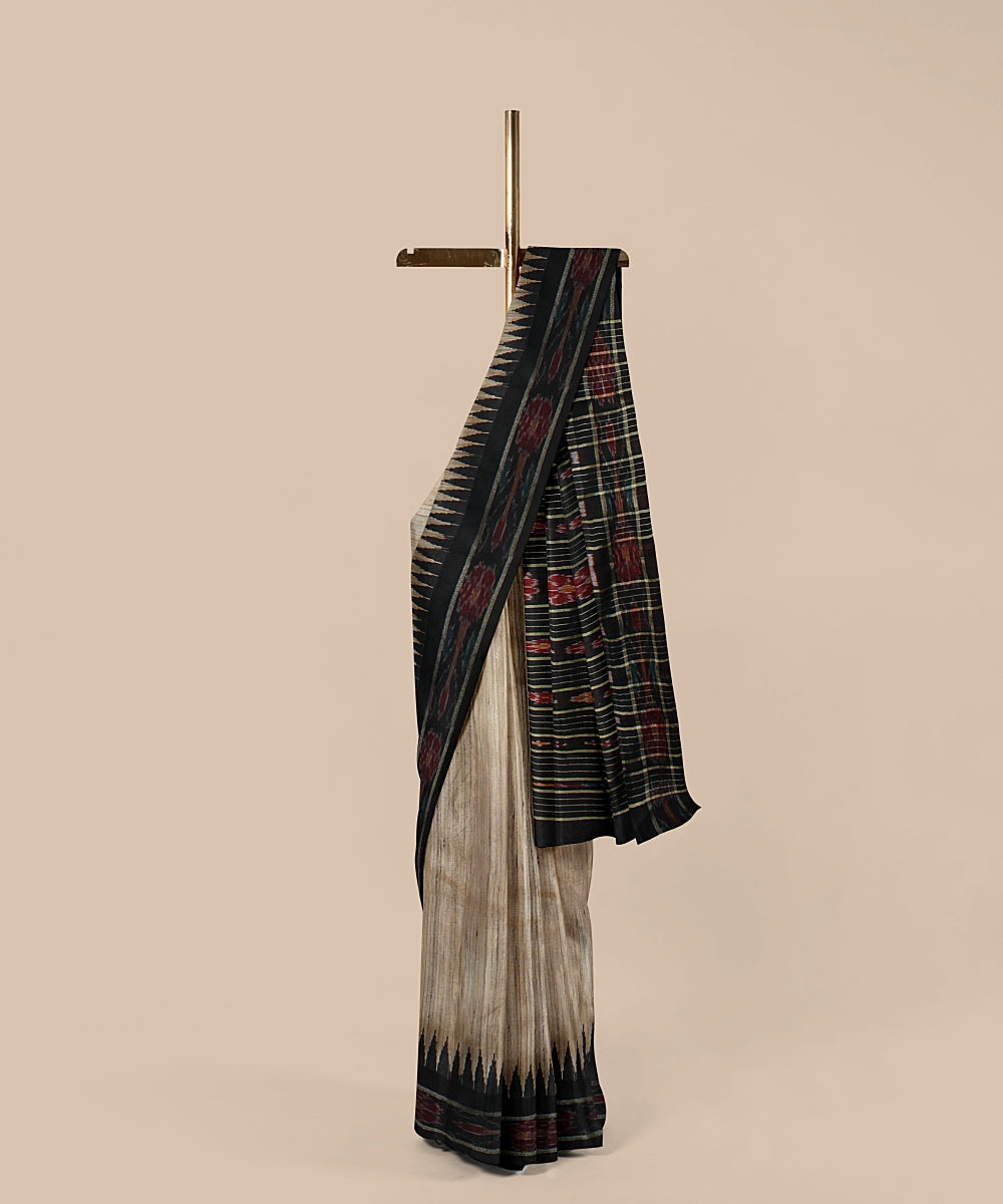 Offwhite black tussar silk handwoven chattisgarh saree