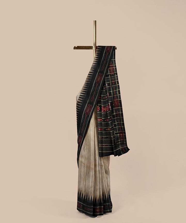 Offwhite black tussar silk handwoven chattisgarh saree