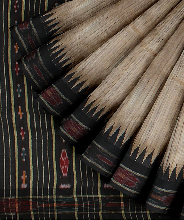 Offwhite black tussar silk handwoven chattisgarh saree