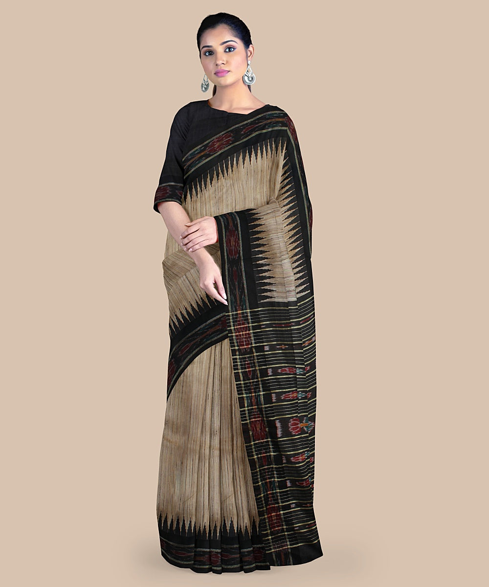 Offwhite black tussar silk handwoven chattisgarh saree
