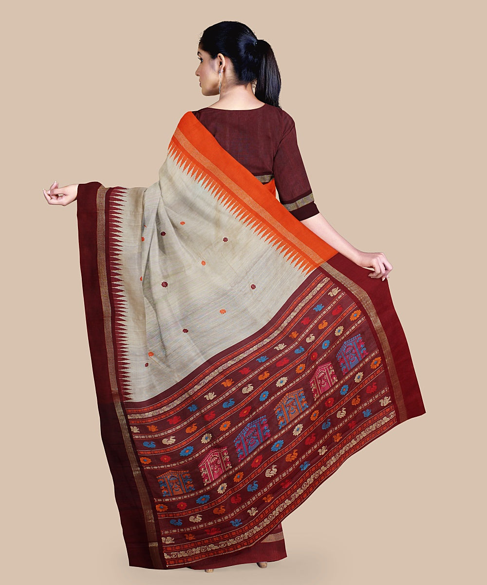 Offwhite maroon tussar silk handwoven chattisgarh saree