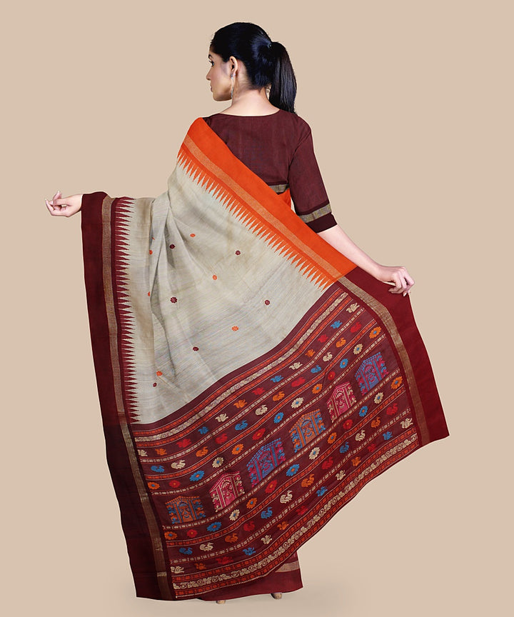 Offwhite maroon tussar silk handwoven chattisgarh saree