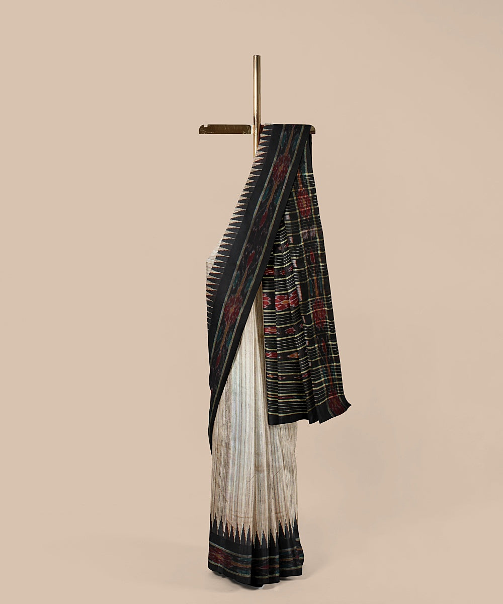 Off white black red tussar silk handwoven chattisgarh saree