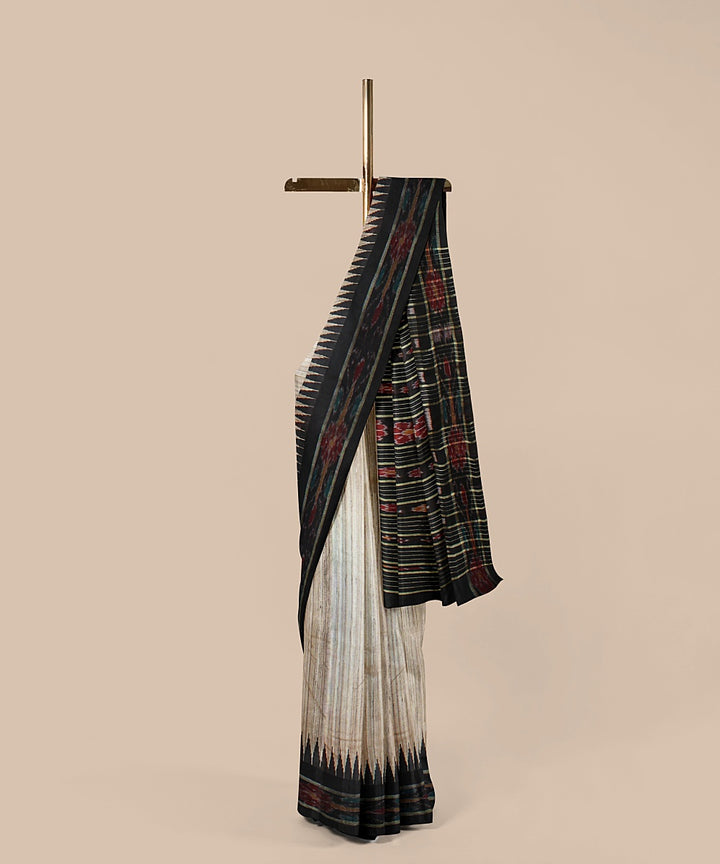 Off white black red tussar silk handwoven chattisgarh saree