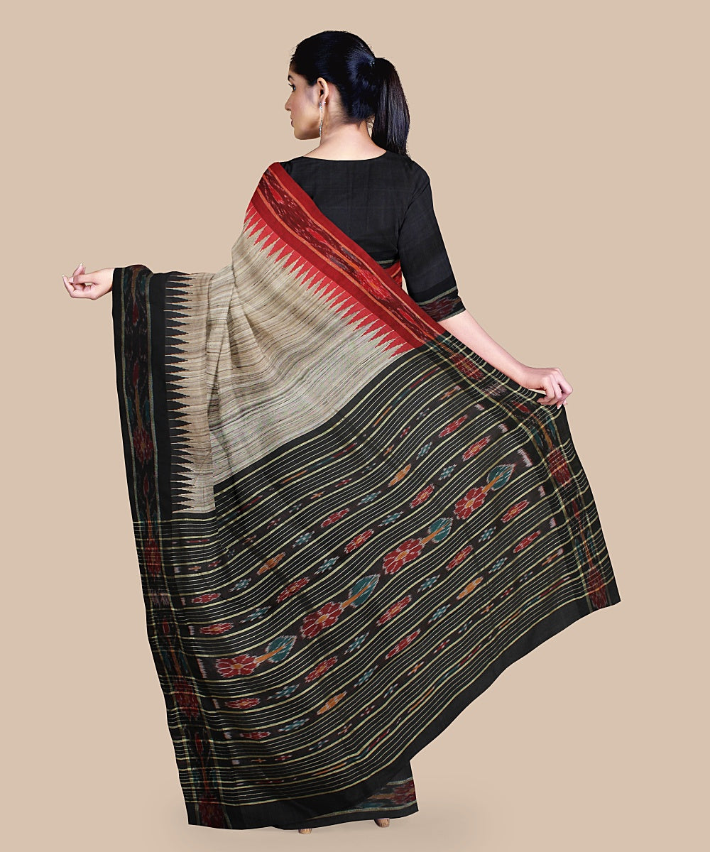 Off white black red tussar silk handwoven chattisgarh saree