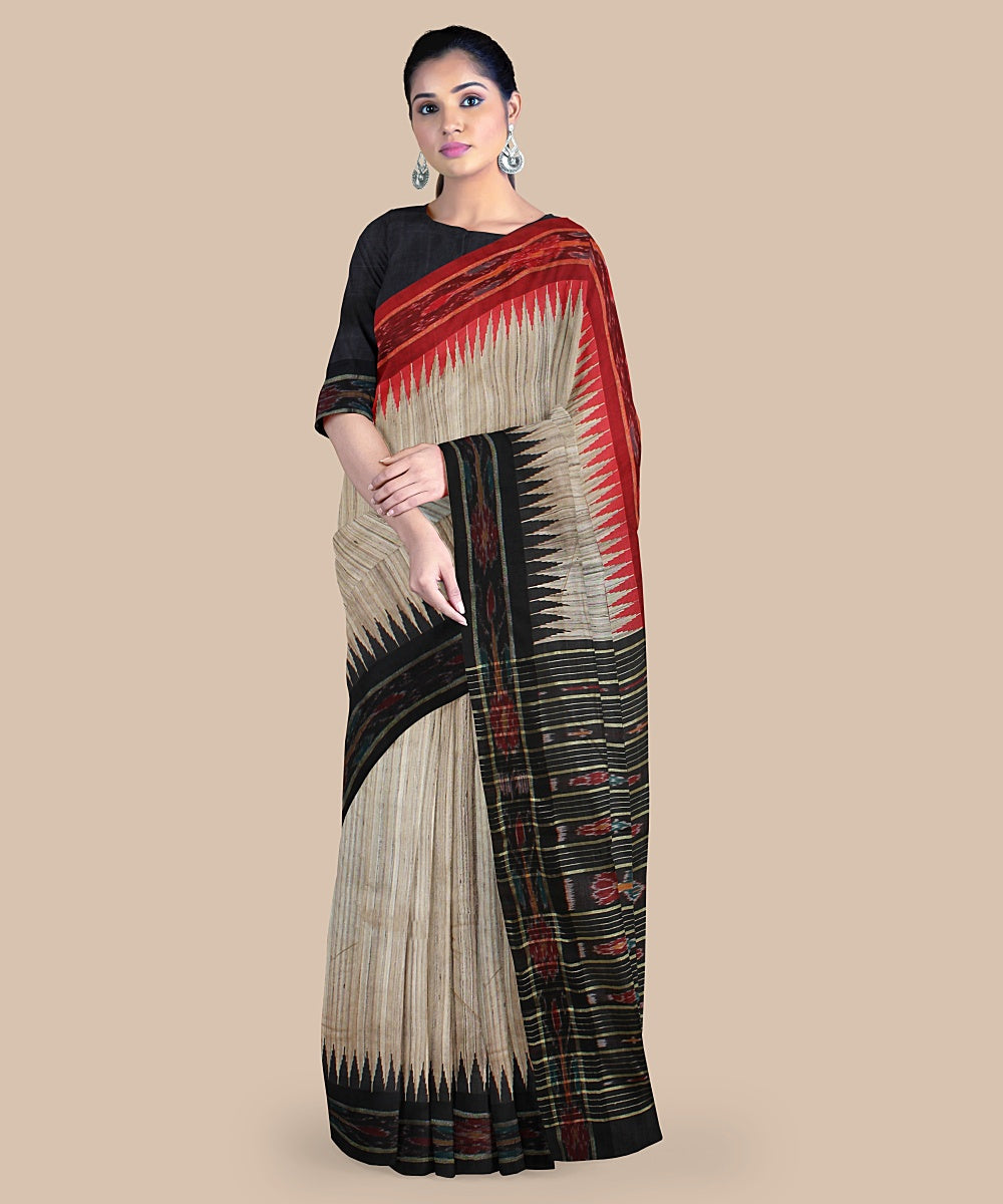 Off white black red tussar silk handwoven chattisgarh saree