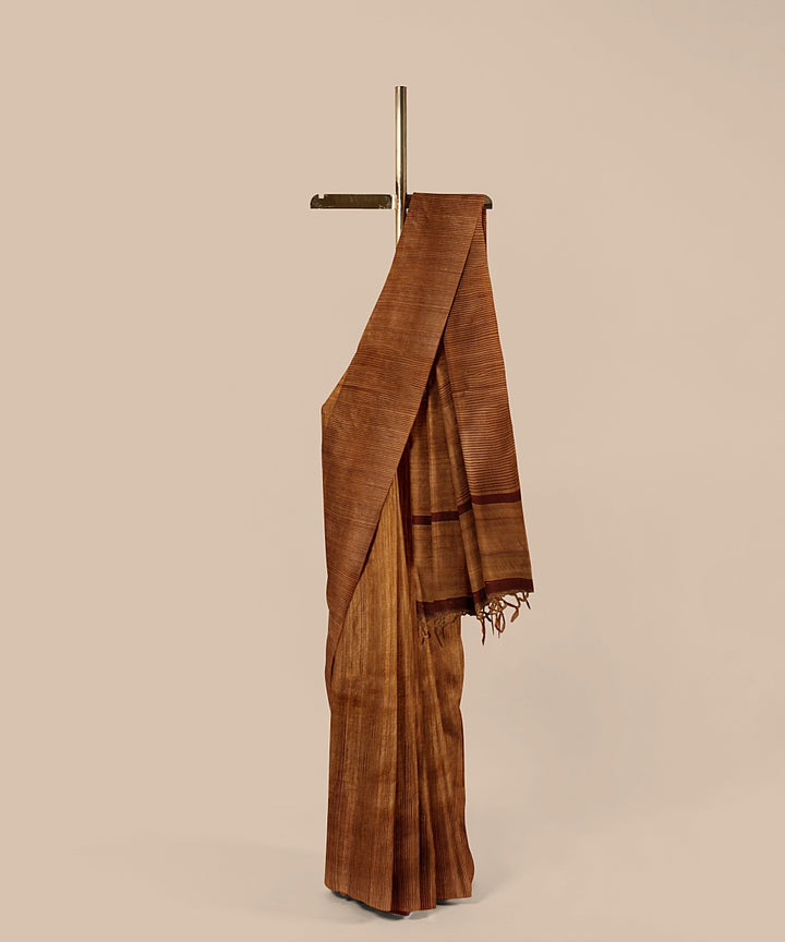 Sand brown tussar silk handwoven chattisgarh saree
