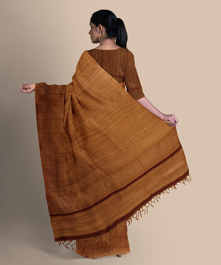 Sand brown tussar silk handwoven chattisgarh saree