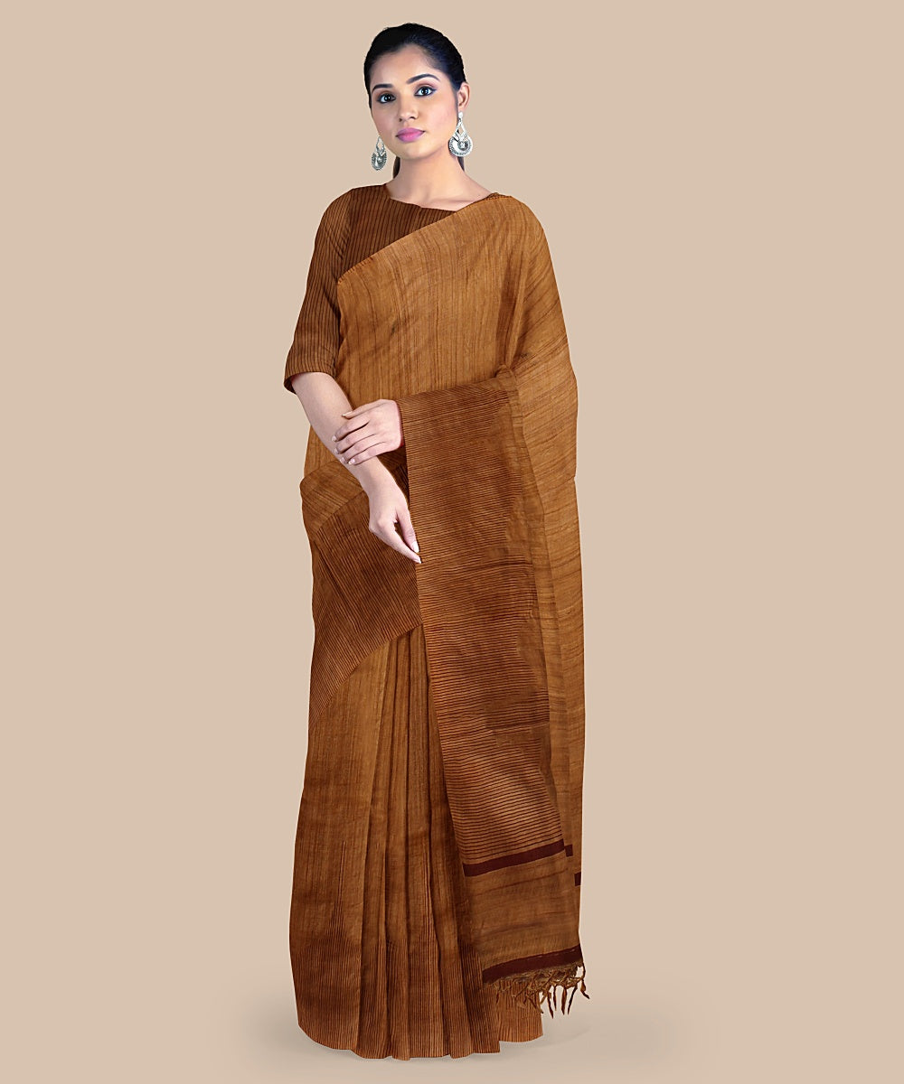 Sand brown tussar silk handwoven chattisgarh saree
