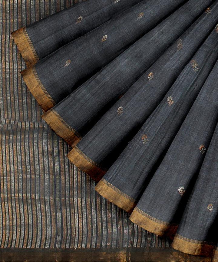 Grey gold zari tussar silk handwoven chattisgarh saree