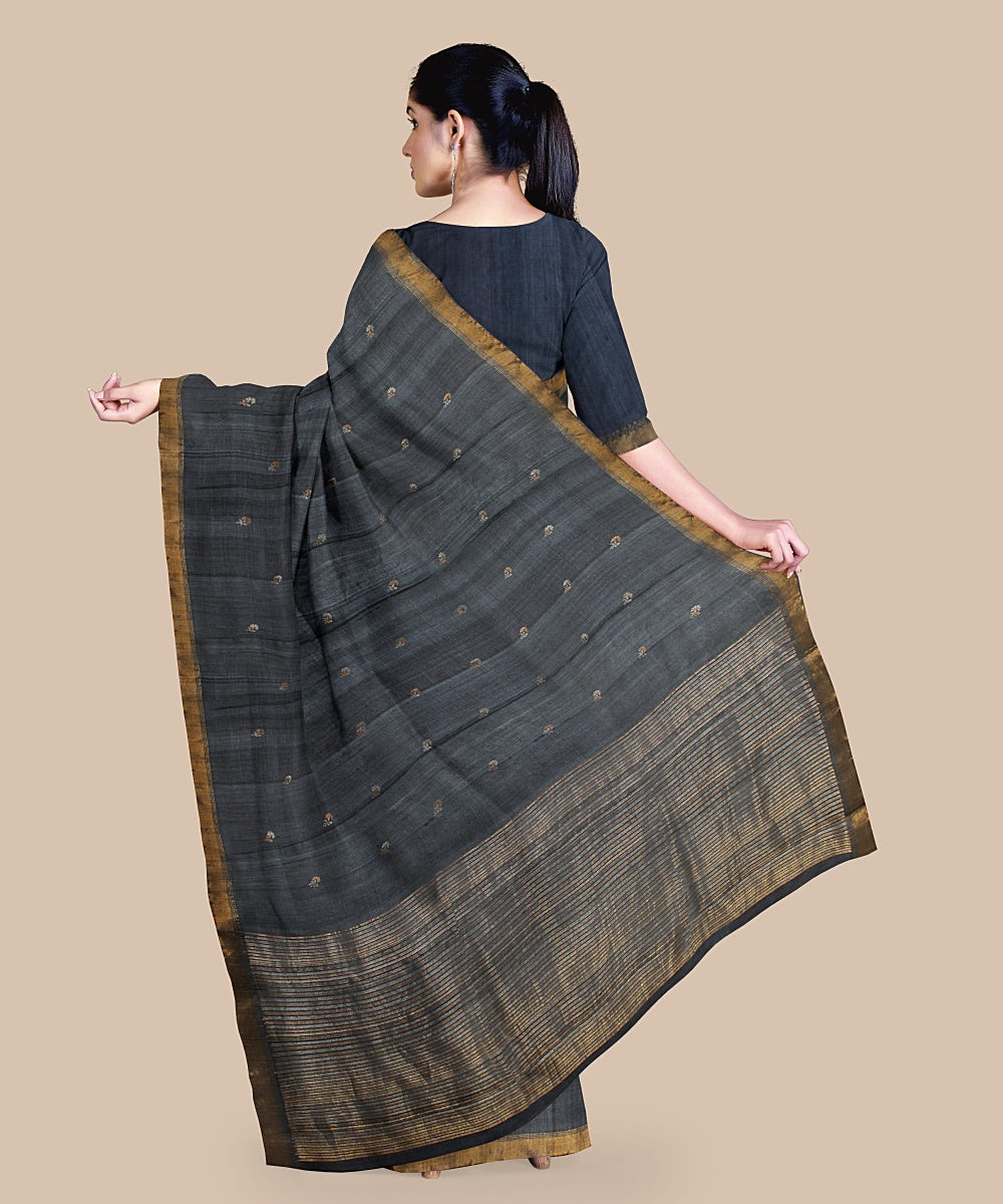Grey gold zari tussar silk handwoven chattisgarh saree