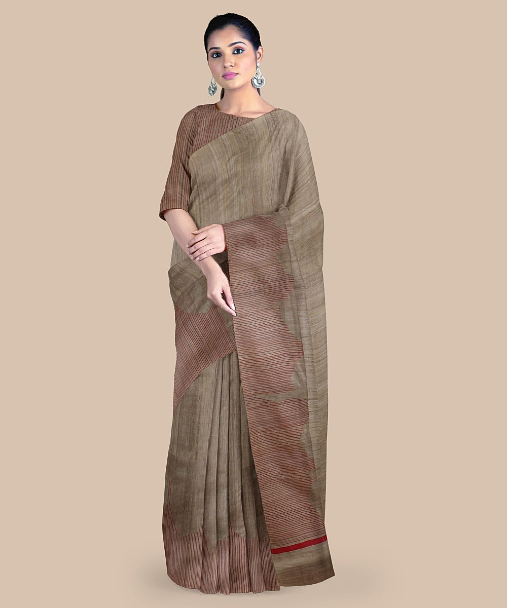 Cream tussar silk handwoven chattisgarh saree
