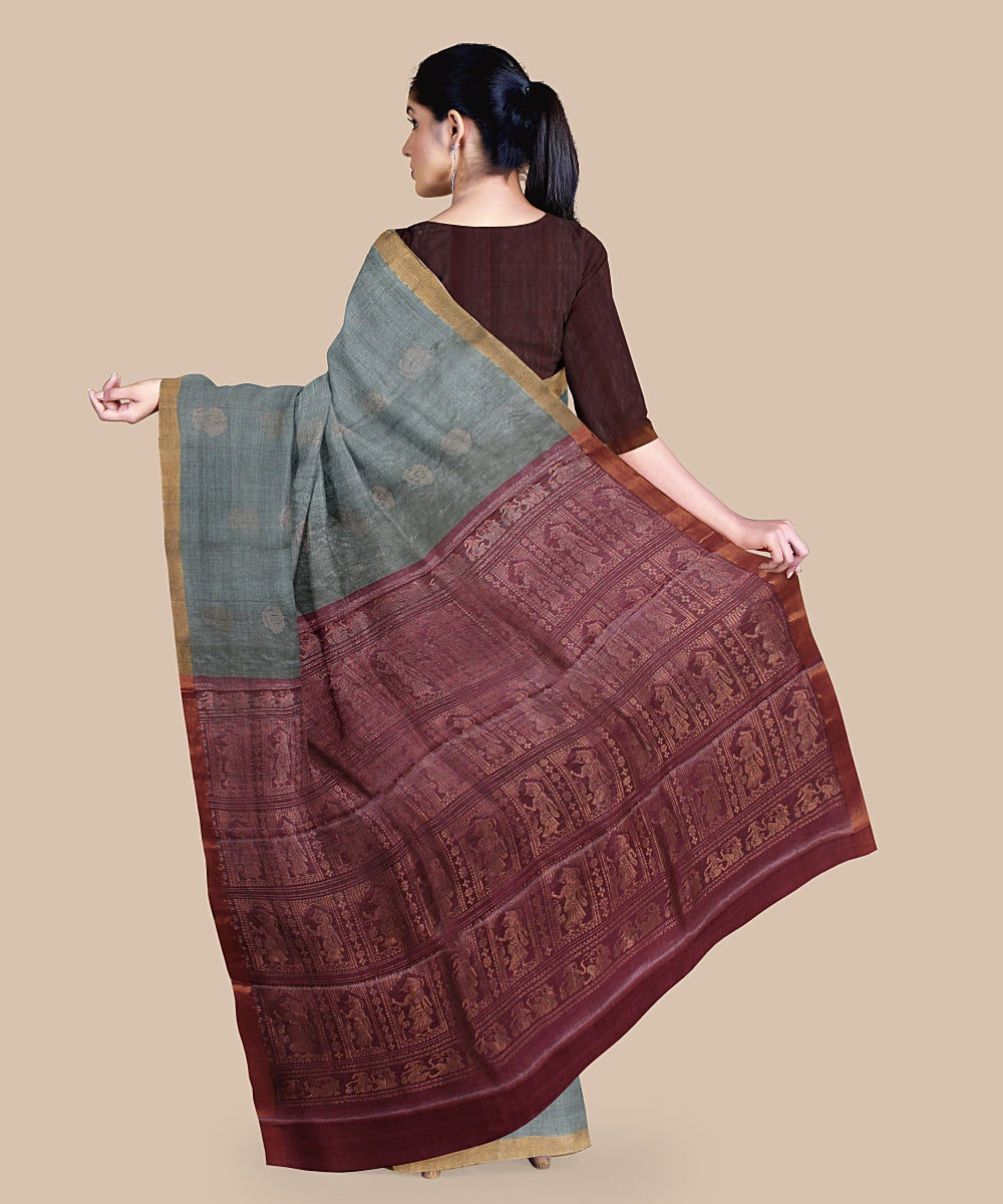 Light green maroon tussar silk handwoven chattisgarh saree
