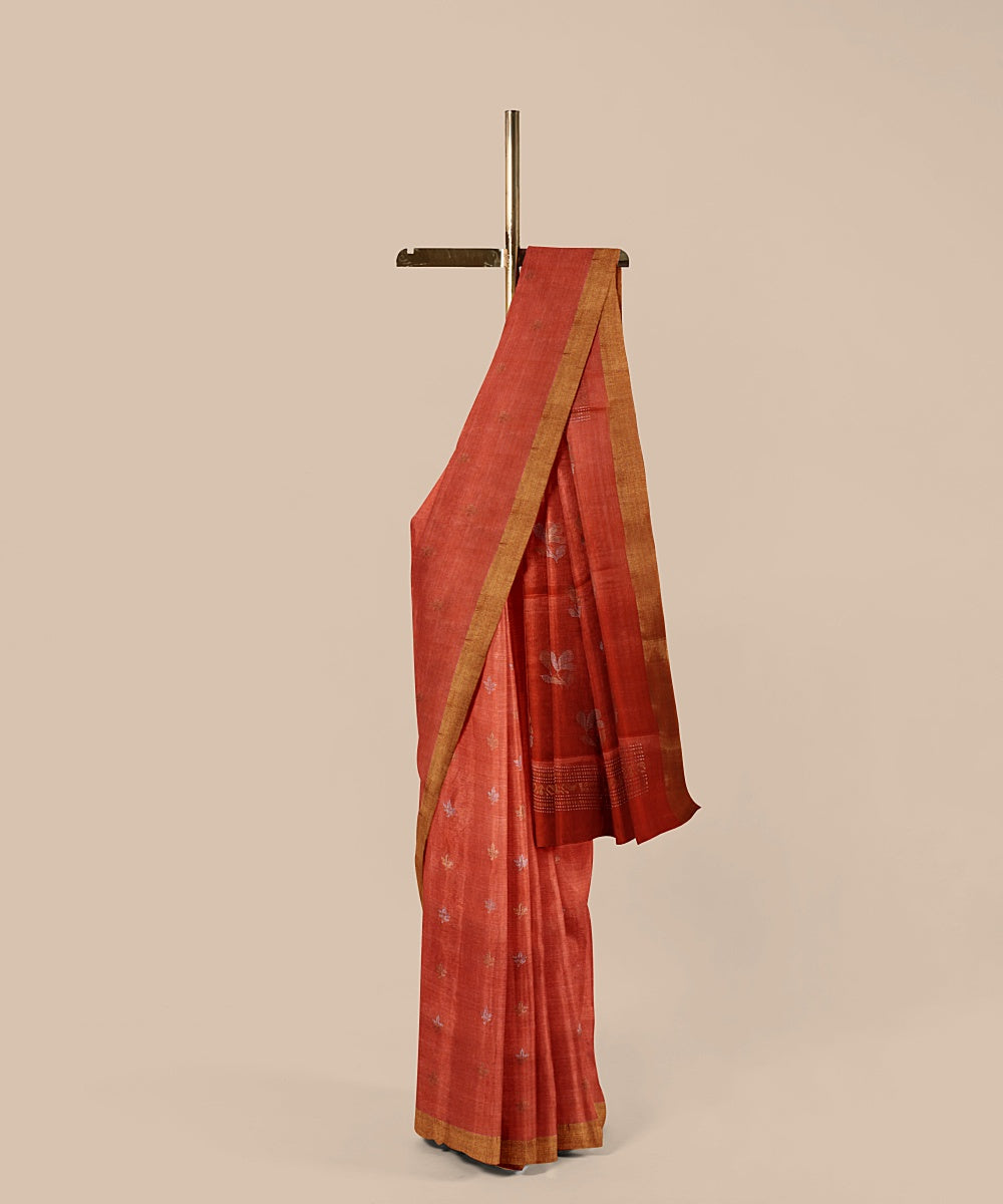 Orange gold zari tussar silk handwoven chattisgarh saree