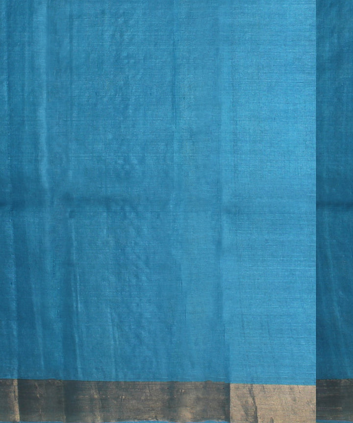 Cyan blue golden zari tussar silk handwoven chattisgarh saree