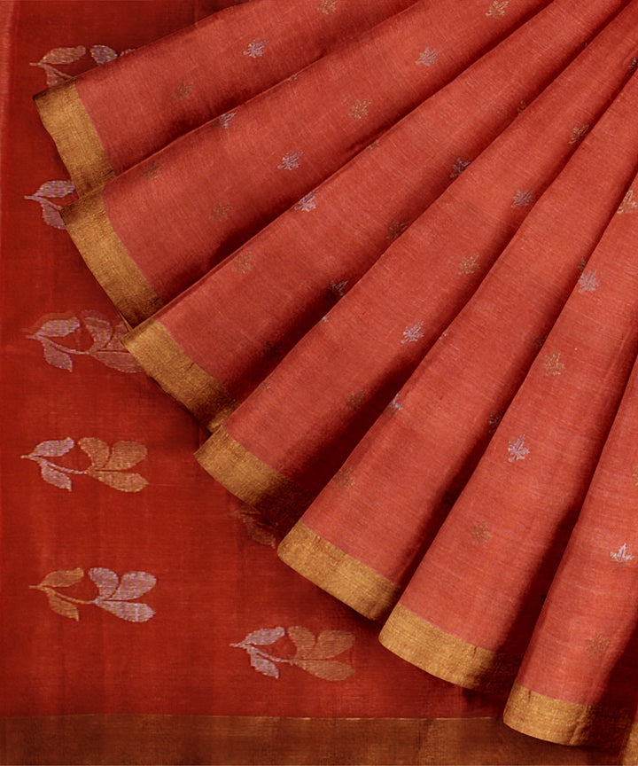 Orange gold zari tussar silk handwoven chattisgarh saree