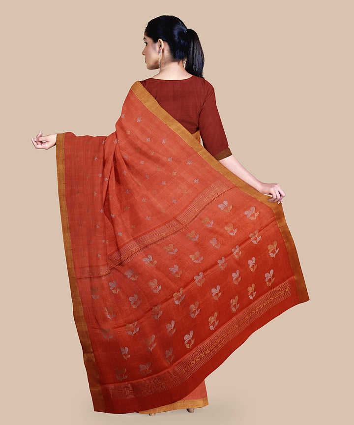 Orange gold zari tussar silk handwoven chattisgarh saree