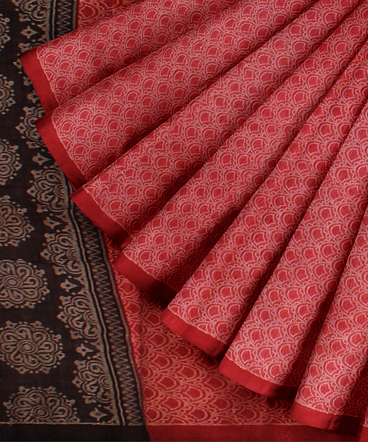 Red allover tussar silk handwoven chattisgarh saree