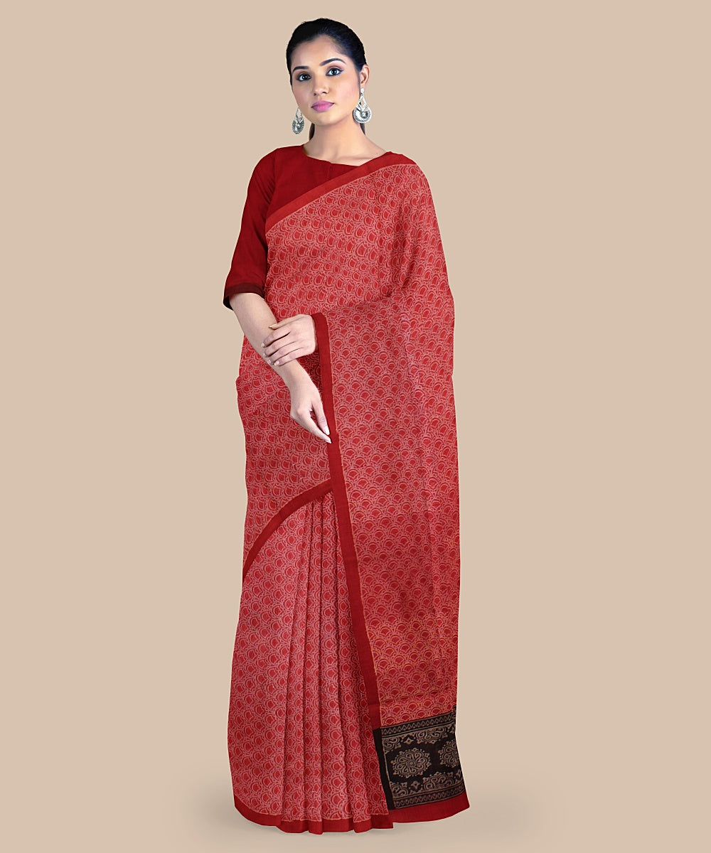 Red allover tussar silk handwoven chattisgarh saree