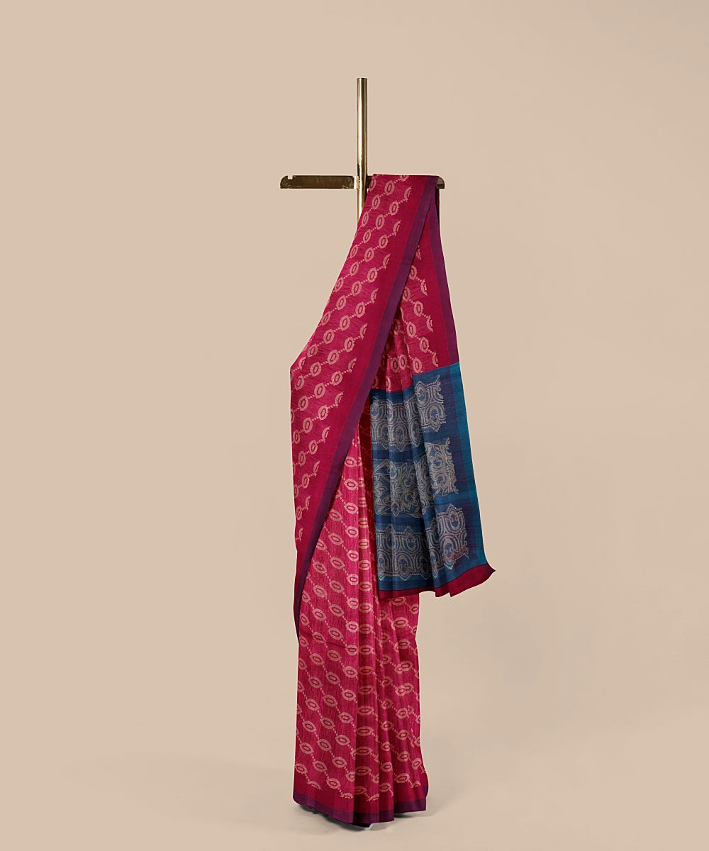 Pink blue chattisgarh tussar silk handwoven saree