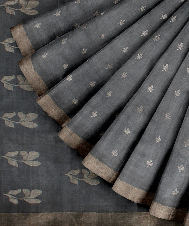 Grey silver zari tussar silk handwoven chattisgarh saree