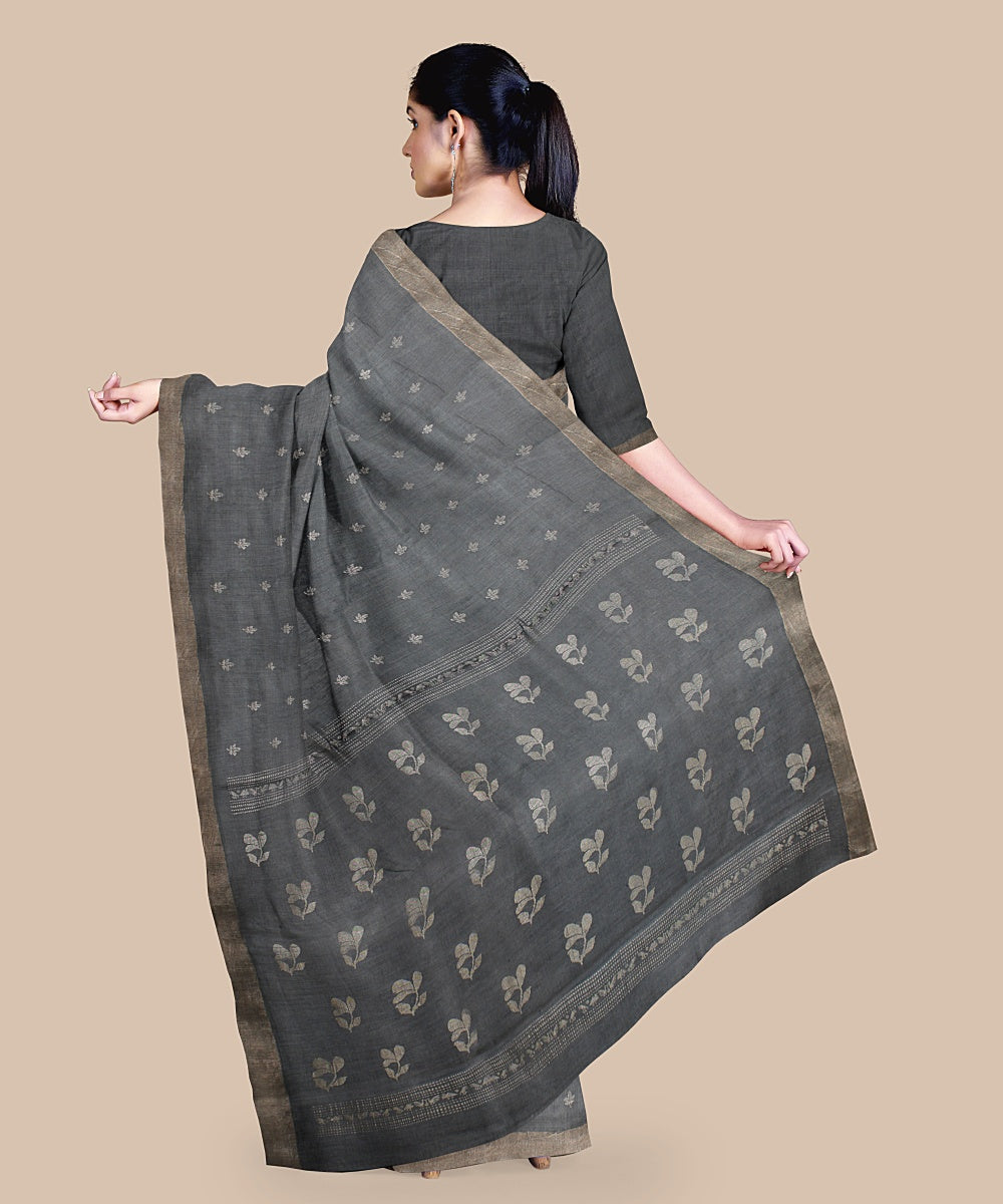 Grey silver zari tussar silk handwoven chattisgarh saree