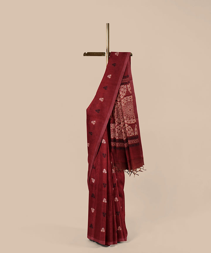 Maroon beige black tussar silk handwoven chattisgarh saree