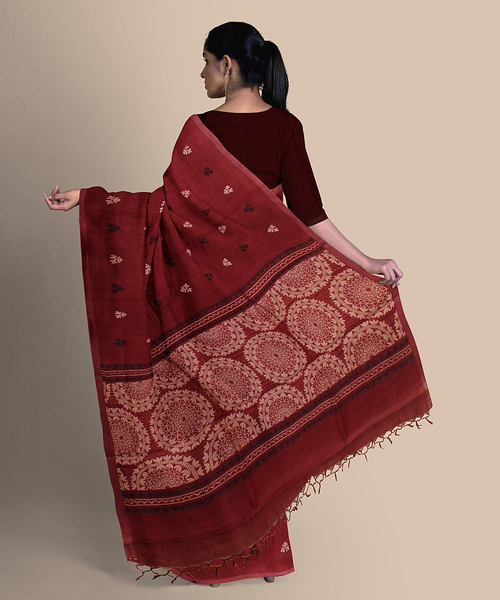 Maroon beige black tussar silk handwoven chattisgarh saree