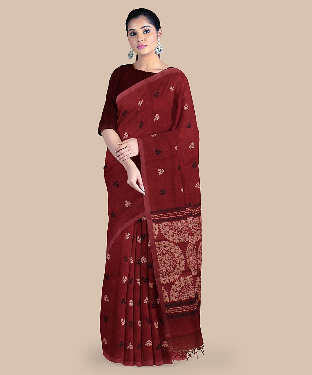 Maroon beige black tussar silk handwoven chattisgarh saree