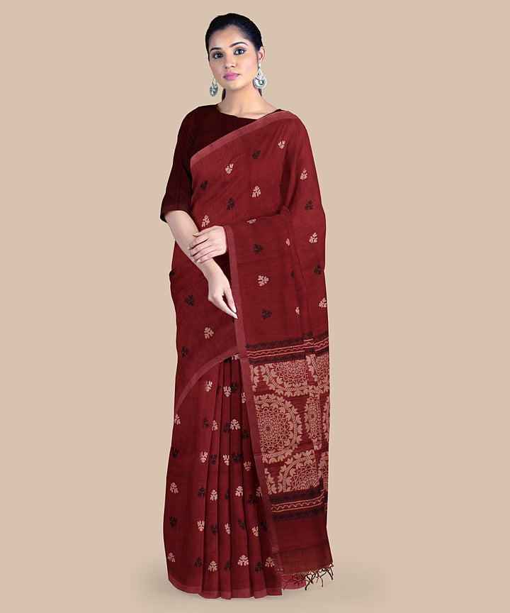 Maroon beige black tussar silk handwoven chattisgarh saree