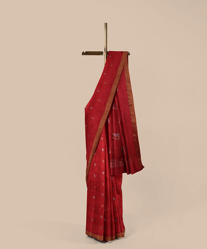 Red zari tussar silk handwoven chattisgarh saree