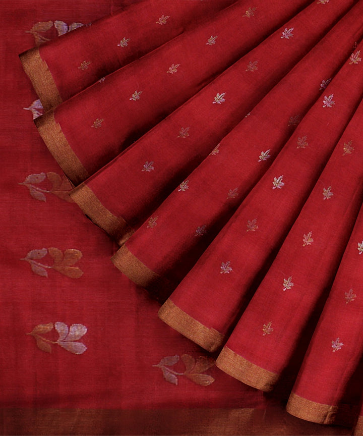 Red zari tussar silk handwoven chattisgarh saree