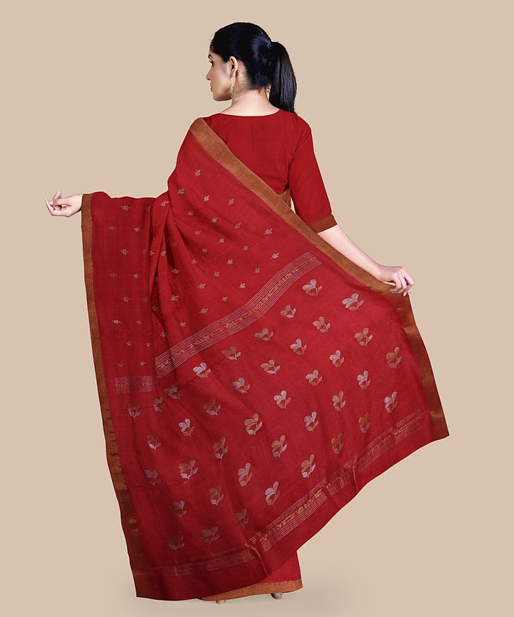 Red zari tussar silk handwoven chattisgarh saree