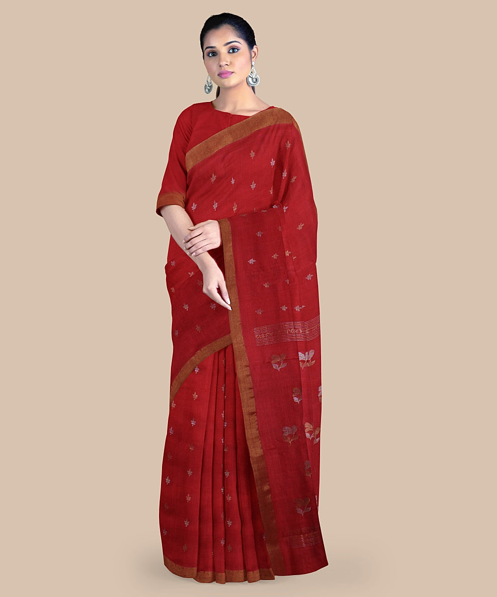 Red zari tussar silk handwoven chattisgarh saree