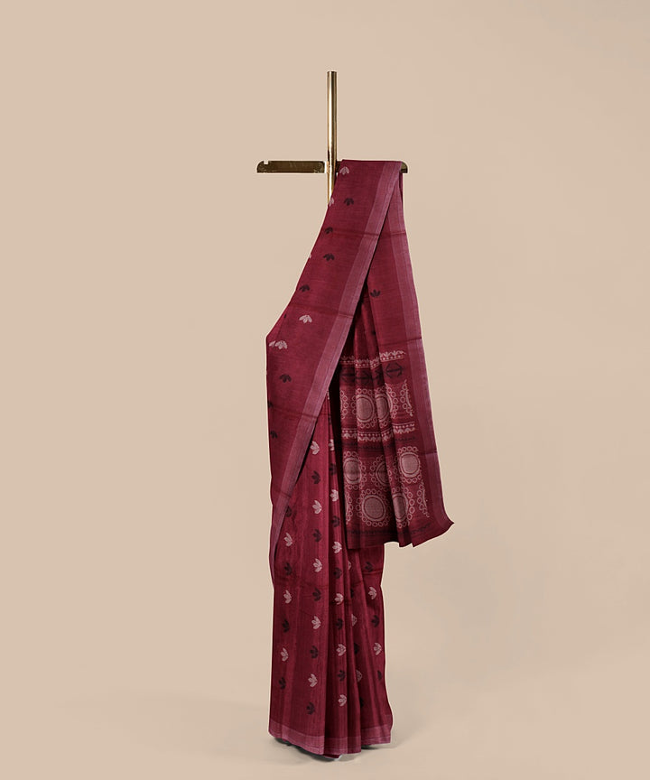 Maroon beige tussar silk handwoven chattisgarh saree