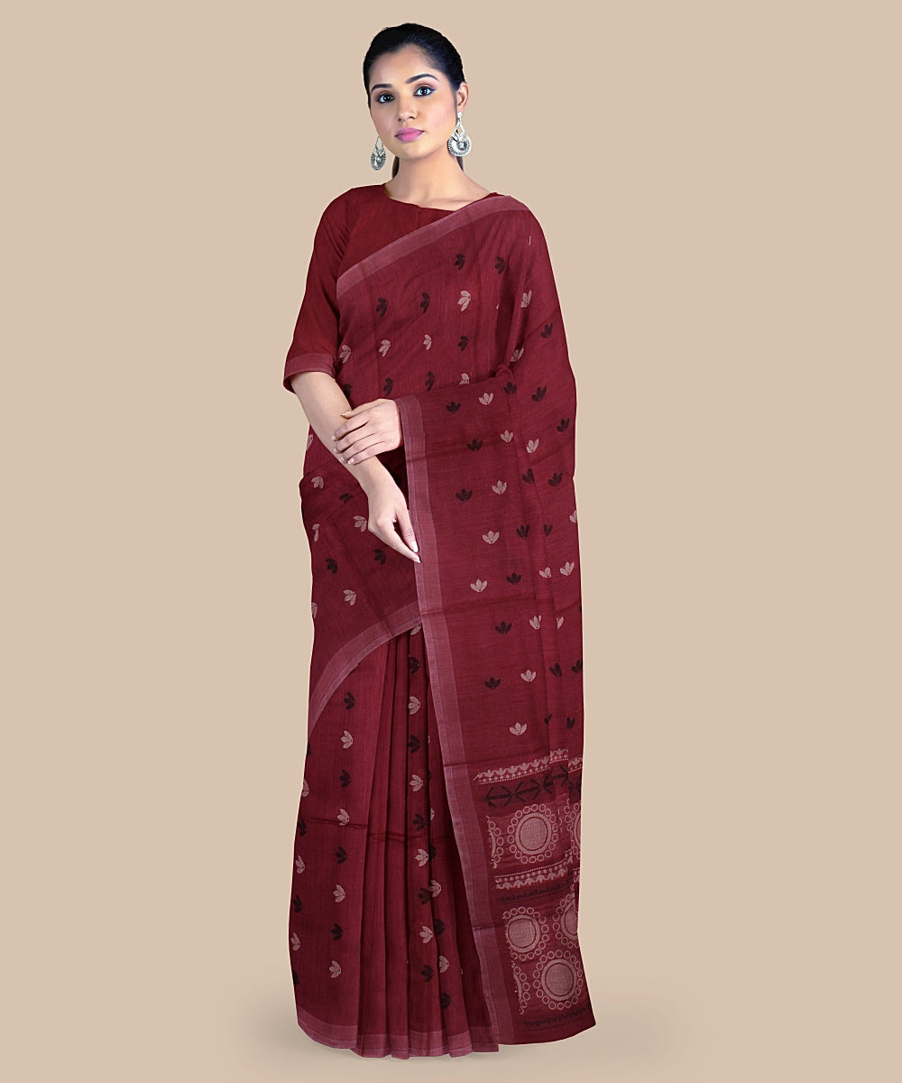 Maroon beige tussar silk handwoven chattisgarh saree