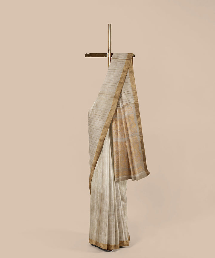 Beige striped tussar silk handwoven chattisgarh saree