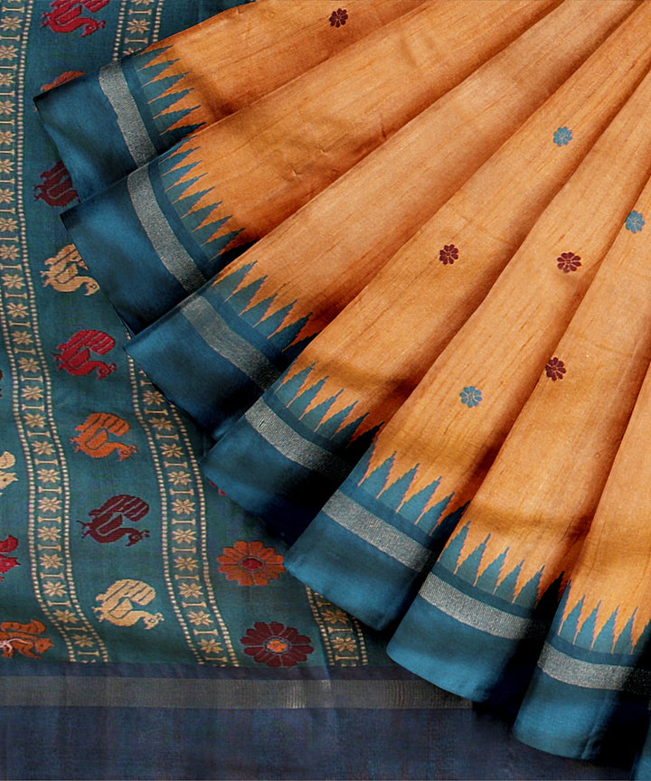 Mustard sea green tussar silk handwoven chattisgarh saree