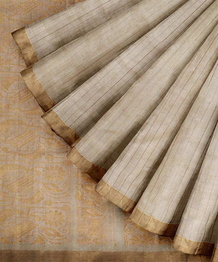 Beige striped tussar silk handwoven chattisgarh saree