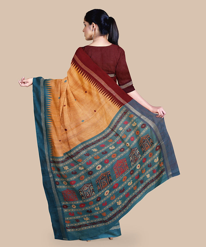 Mustard sea green tussar silk handwoven chattisgarh saree