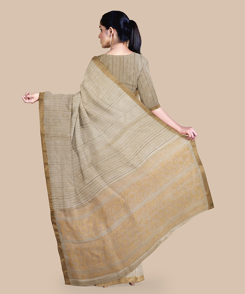 Beige striped tussar silk handwoven chattisgarh saree