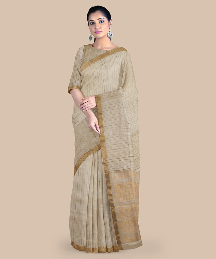 Beige striped tussar silk handwoven chattisgarh saree