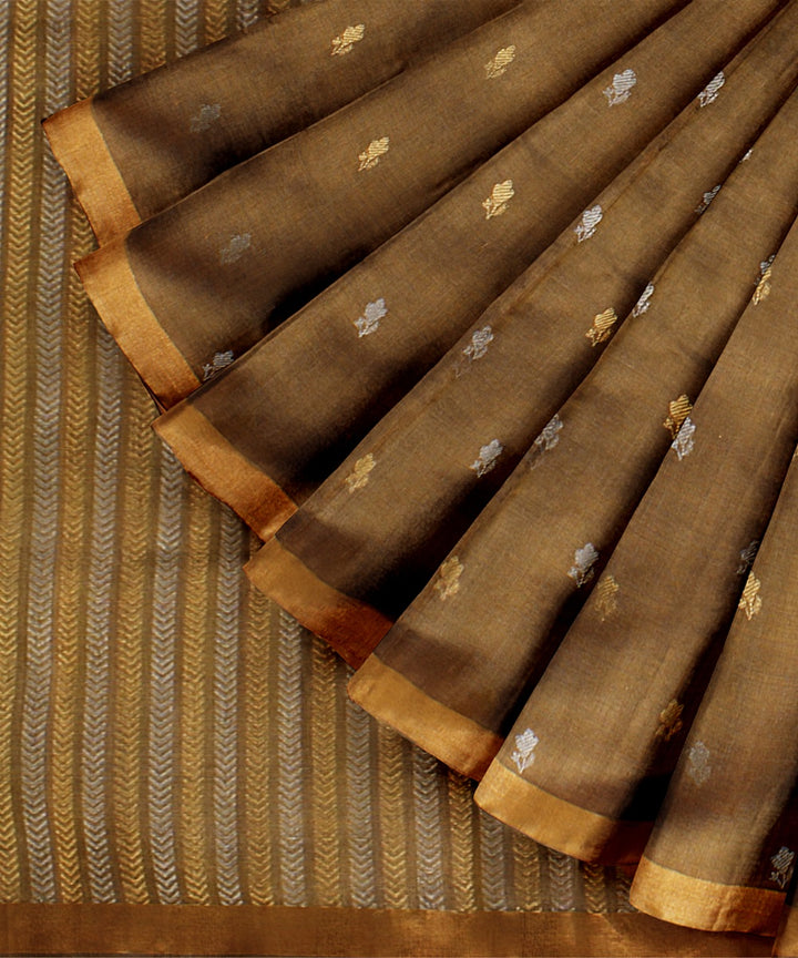 Brown gold zari tussar silk handwoven chattisgarh saree