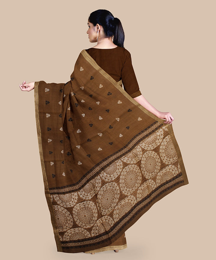 Brown black beige tussar silk handwoven chattisgarh saree