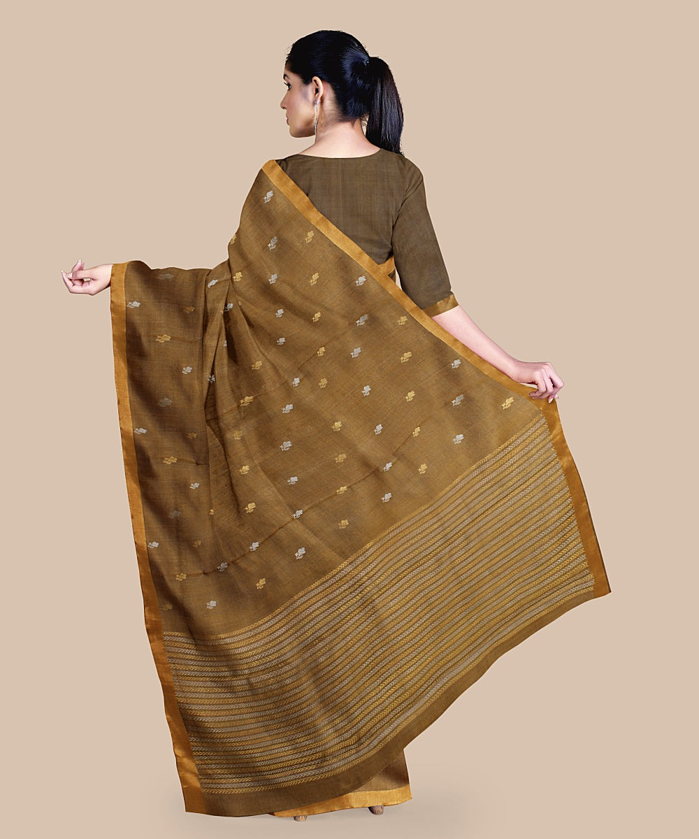Brown gold zari tussar silk handwoven chattisgarh saree