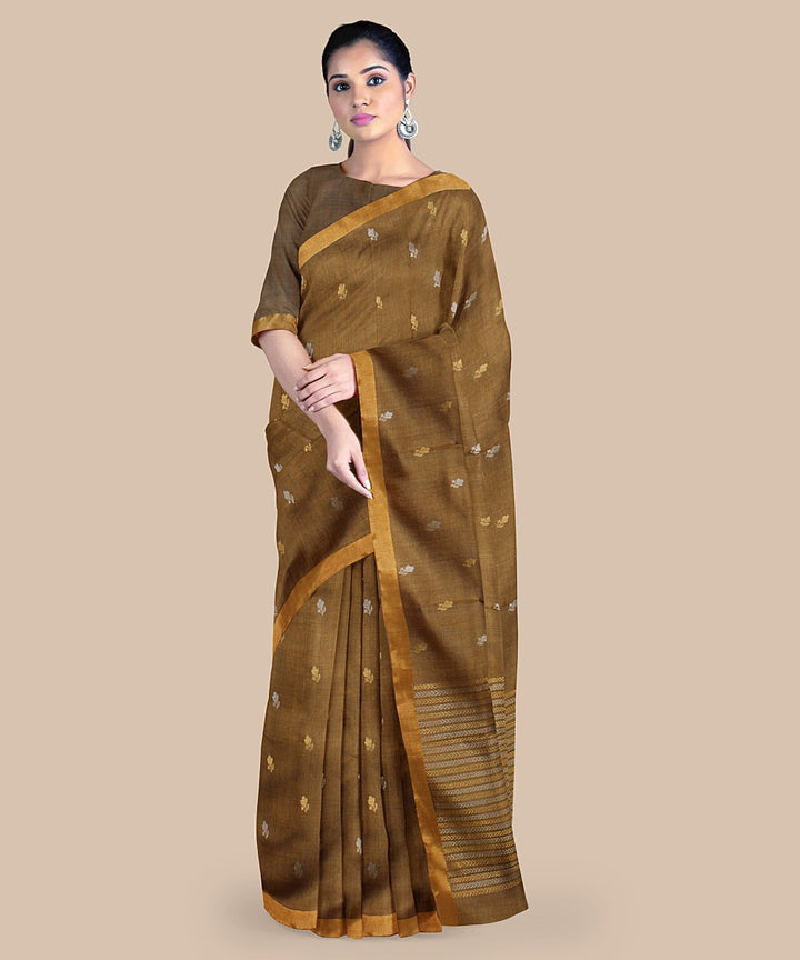 Brown gold zari tussar silk handwoven chattisgarh saree
