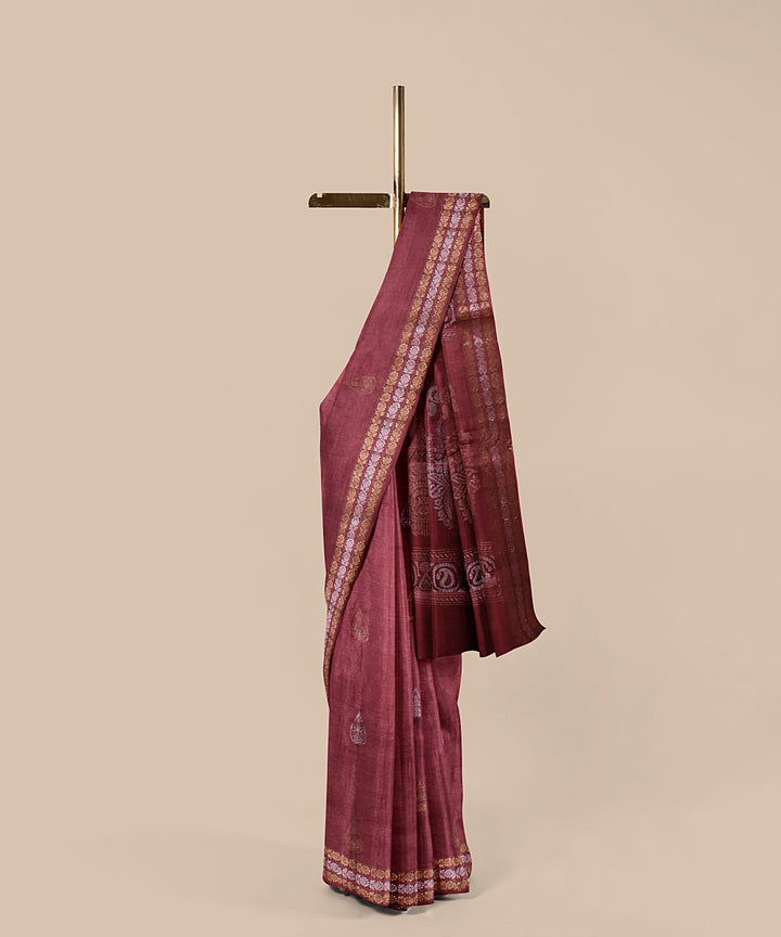 Maroon zari tussar silk handwoven chattisgarh saree