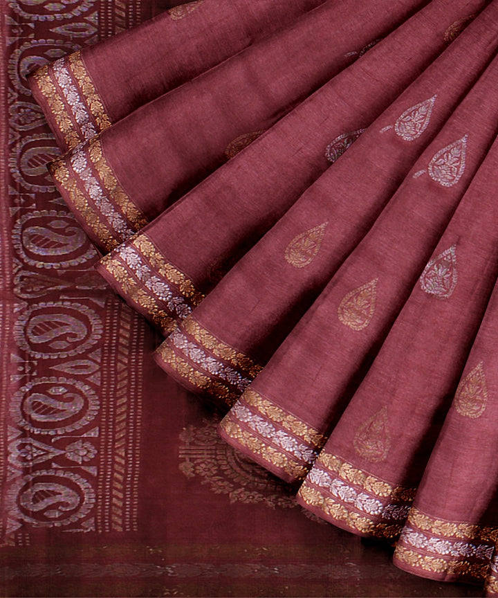 Maroon zari tussar silk handwoven chattisgarh saree